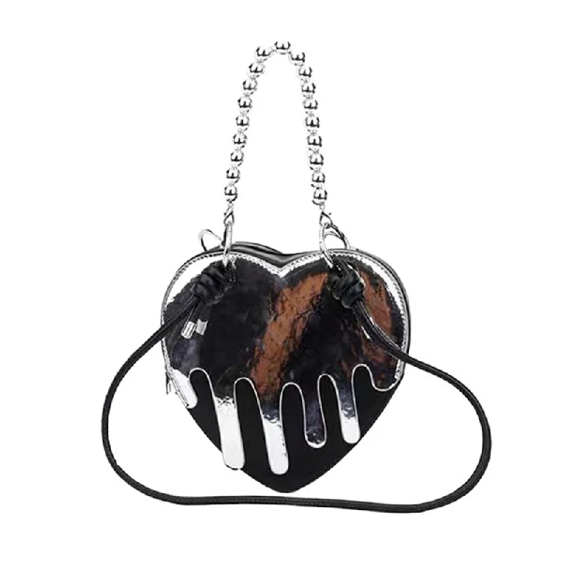 Grunge Silver Drip Heart Handbag