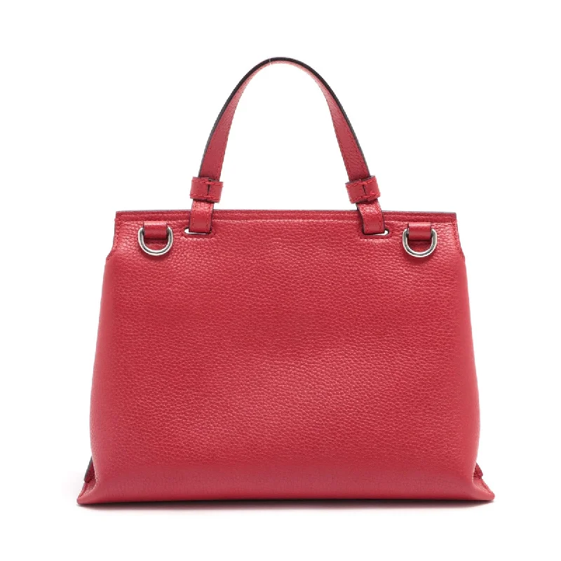 Gucci Bamboo  Leather 2WAY Handbag Red 370831