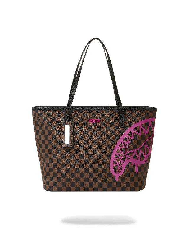 Sprayground Bag PINK DRIP BROWN CHECK TOTE BAG Brown