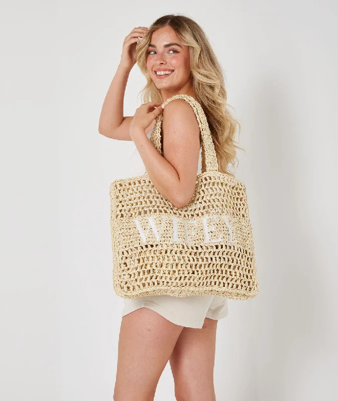 Wifey Statement Straw Tote bag - Natural