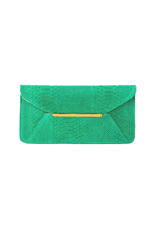 Kelly Python Embossed Envelope Clutch with Gold Hardware