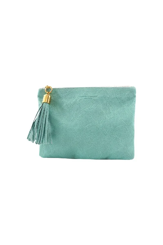 Shaker Seafoam Python Tassel Clutch