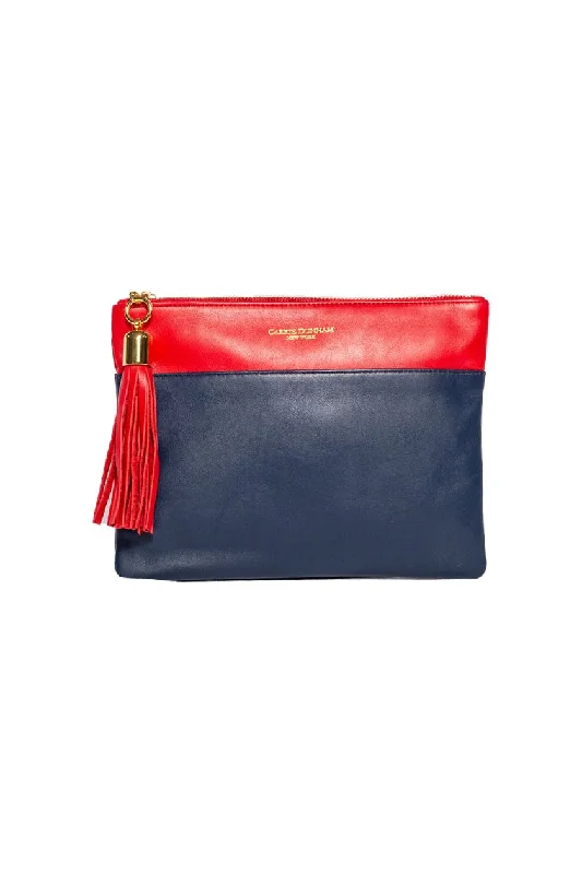 Shaker Navy with Red Border Tassel Clutch