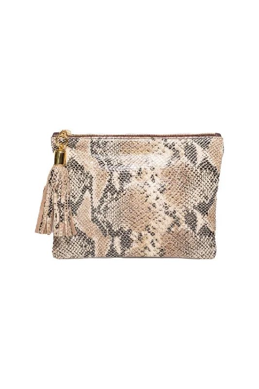 Shaker Black & Brown Python Tassel Clutch