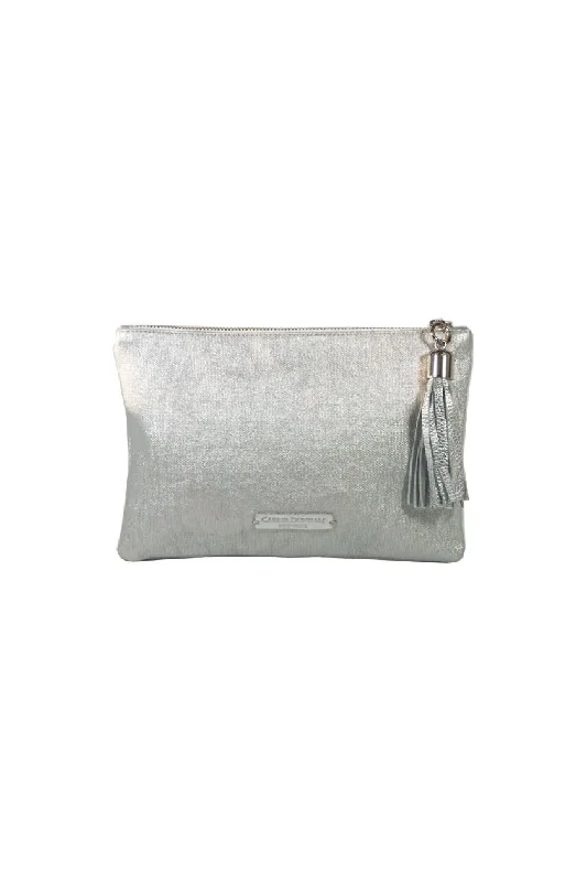 Shaker Silver Coated Matte Canvas Tassel Clutch