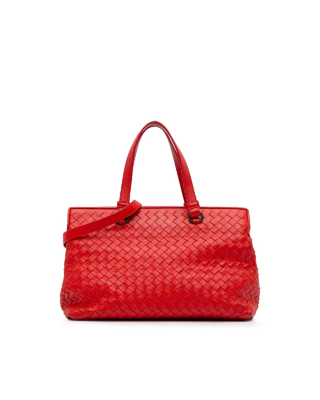 Woven Leather Nappa Satchel with Dual Zip Compartments