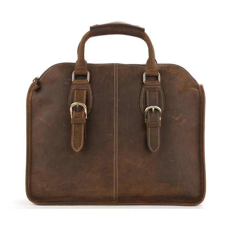 Antique Leather Laptop Briefcase Crossbody Bag Mens Messenger Shoulder Bag