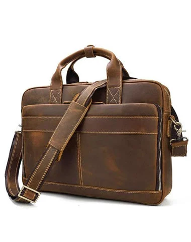 Vintage Brown Leather Men's 14‘’ Laptop Briefcase Professional Briefcase Computer Bag For Men