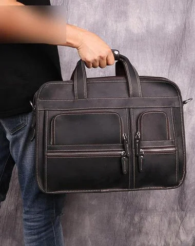 Vintage Brown Leather Men's 15‘’ Laptop Briefcase Handbags Black Professional Briefcase For Men