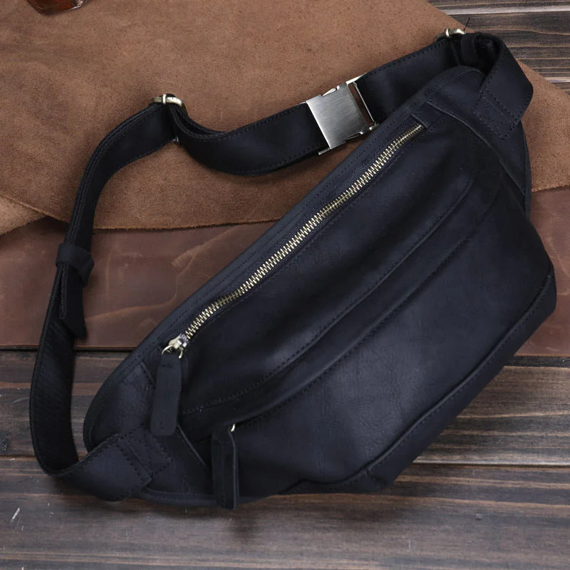 Best Mens Black Leather Fanny Pack Chest Bag Best Black Leather Bumbag Leather Belt Bag For Men