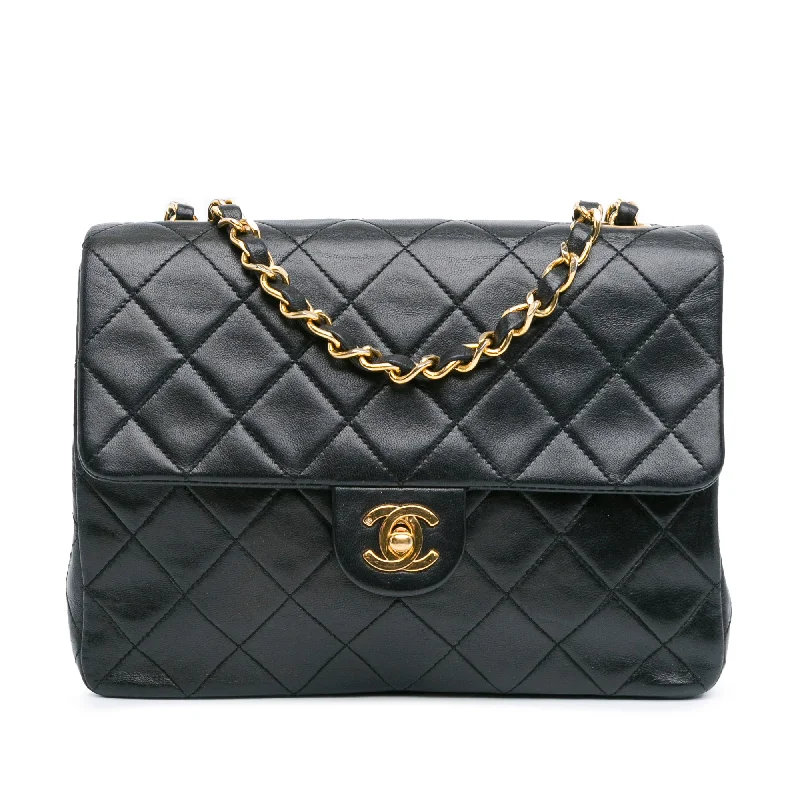 Black Chanel Mini Square Classic Lambskin Leather Single Flap Bag