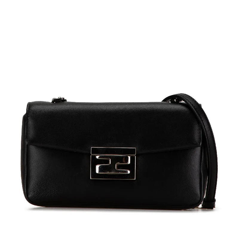 Black Fendi Mini Leather Be Baguette Crossbody Bag