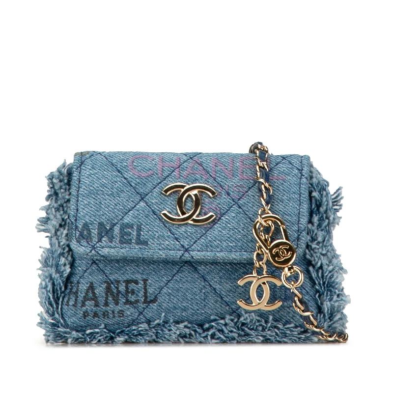 Blue Chanel Mini Denim Mood Clutch with Chain Crossbody Bag