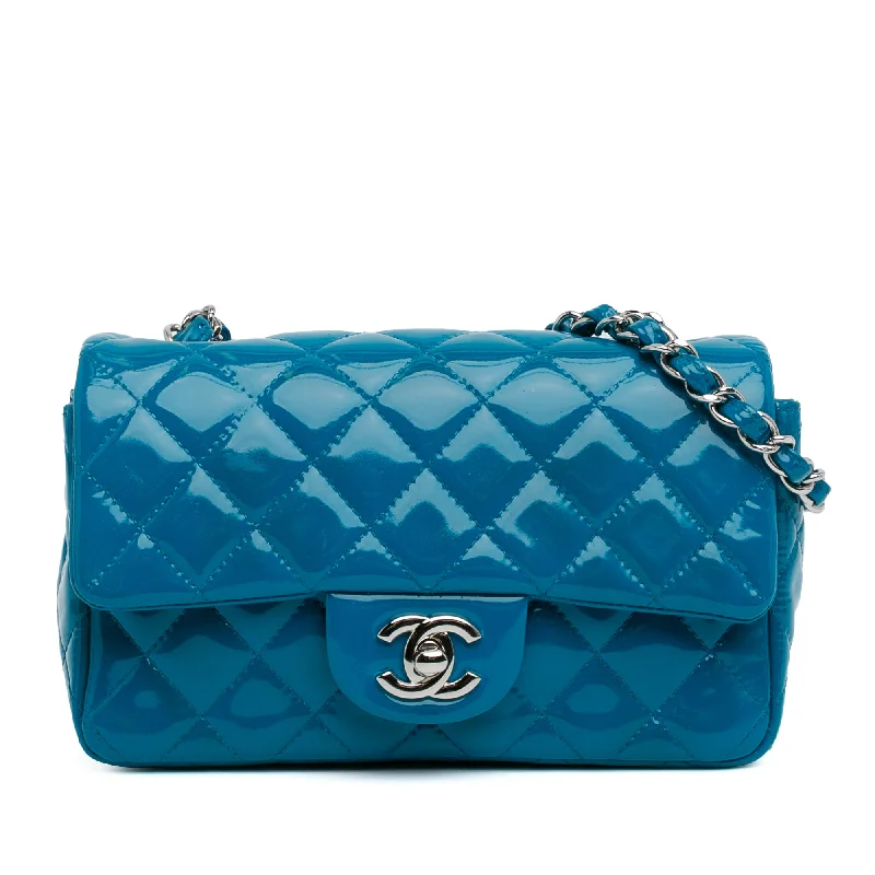 Blue Chanel Mini Rectangular Classic Patent Single Flap Crossbody Bag