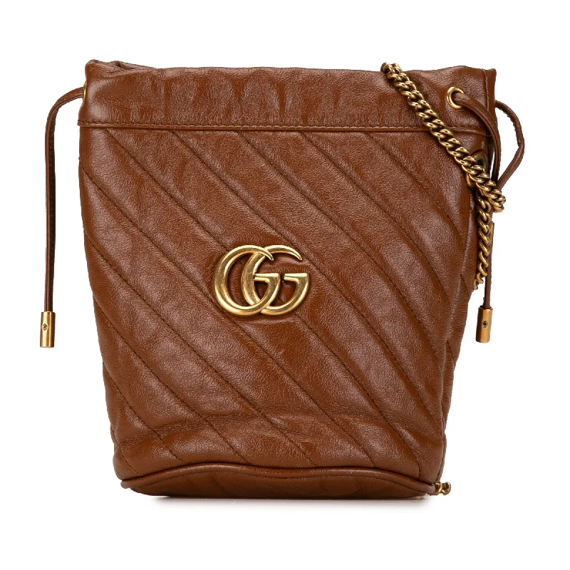 Brown Gucci Mini GG Marmont Diagonal Matelasse 2.0 Bucket Bag