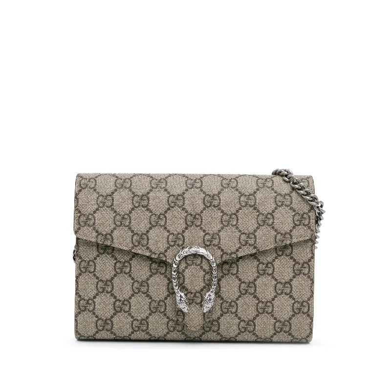 Brown Gucci Mini GG Supreme Dionysus Wallet on Chain Crossbody Bag