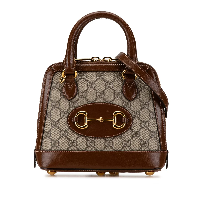 Brown Gucci Mini GG Supreme Horsebit 1955 Top Handle Bag Satchel