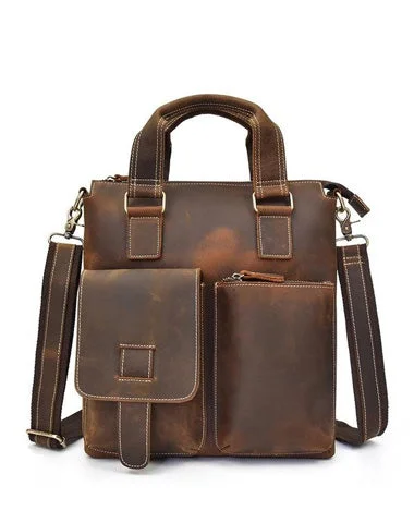 Brown Leather Mens Vintage Work Bag Handbag Briefcase Shoulder Bags Business Bags For Men