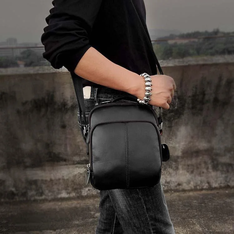 Casual Black LEATHER MENS SMALL VERTICAL Postman BAG SIDE BAG Cool COURIER BAG MESSENGER BAG FOR MEN