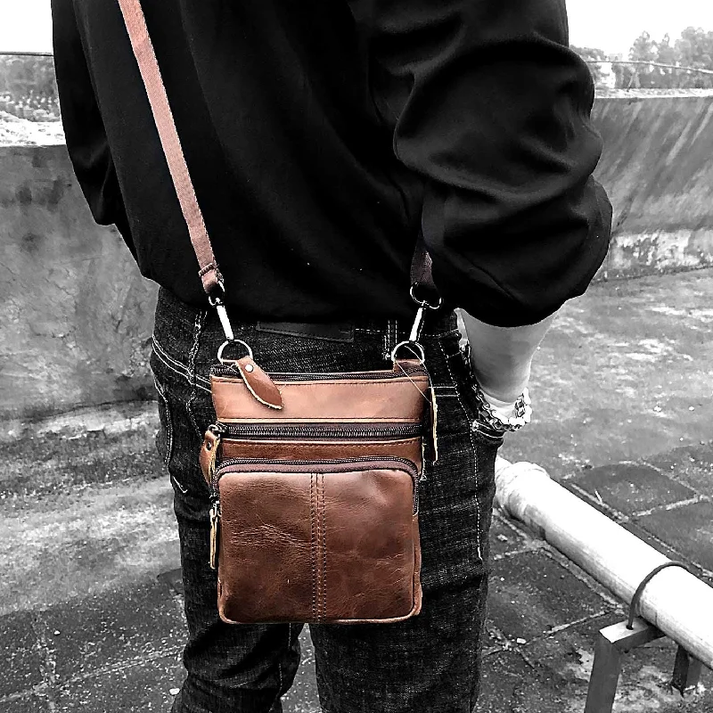 Casual Brown LEATHER MENS SMALL VERTICAL Postman BAG SIDE BAG Cool COURIER BAG MESSENGER BAG FOR MEN