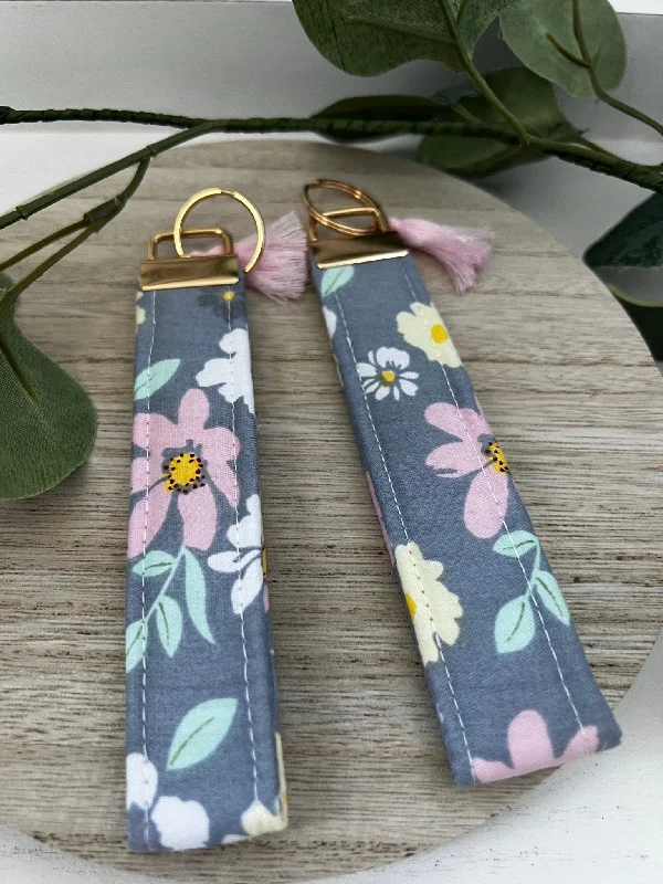 Handmade 6" Quilted Key Fob Wristlet in Cotton Fabric