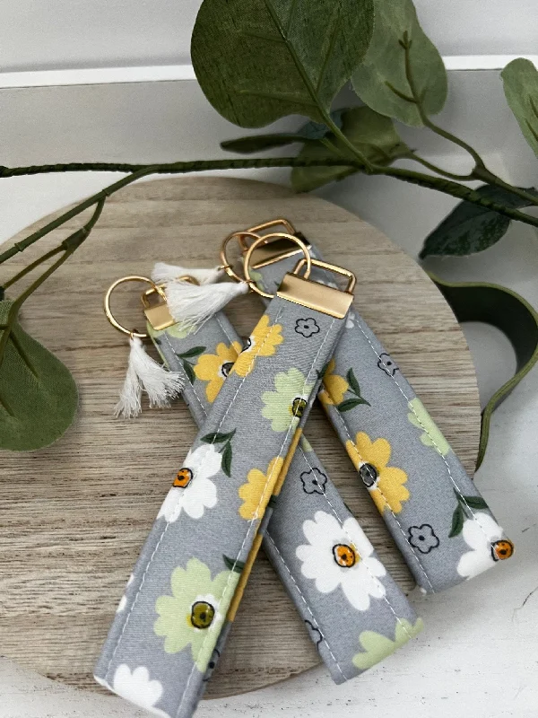 Handmade 6" Quilted Key Fob Wristlet in Cotton Fabric