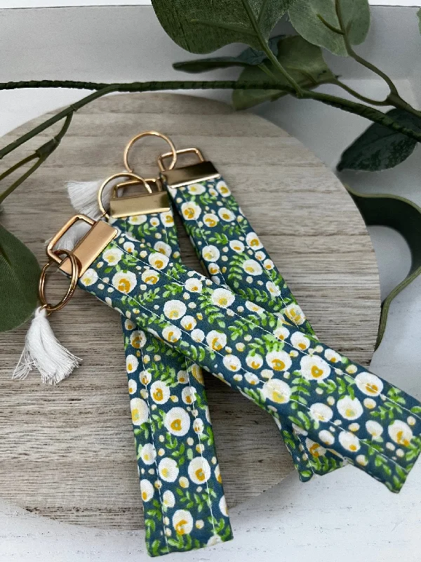 Handmade 6" Quilted Key Fob Wristlet in Cotton Fabric