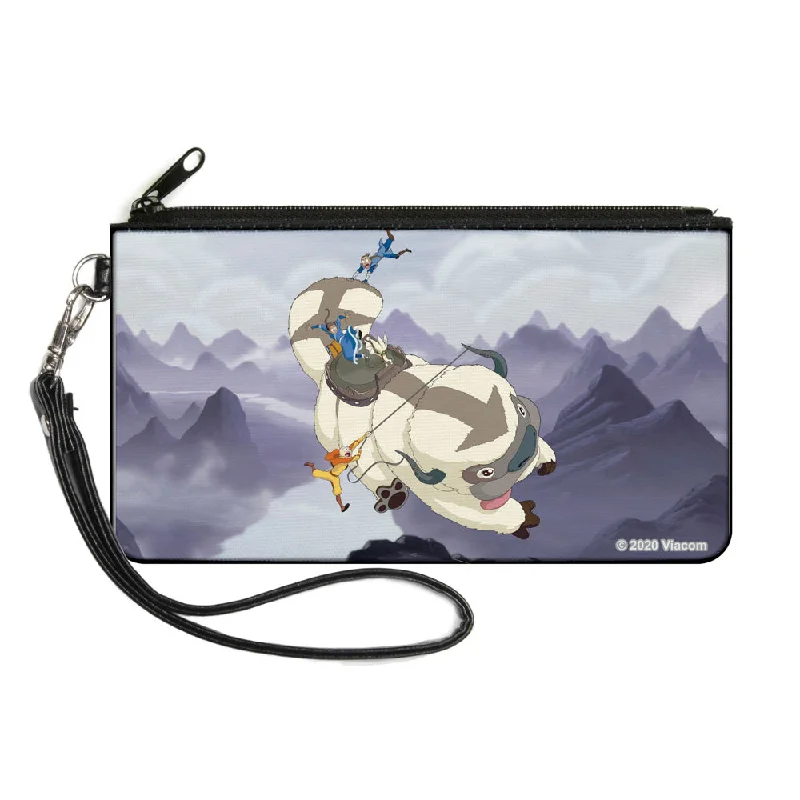 Canvas Zipper Wallet - LARGE - Avatar the Last Airbender Appa Carrying 4-Character Group Scene Over Mountains Grays