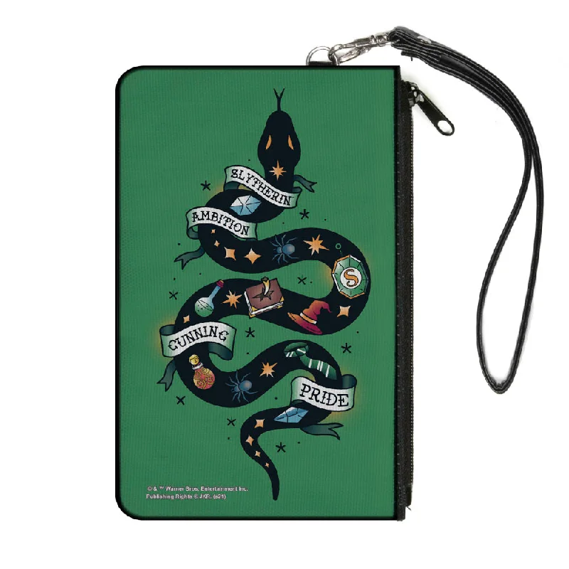 Canvas Zipper Wallet - LARGE - Harry Potter SLYTHERIN Serpent AMBITION CUNNING PRIDE Tattoo Green