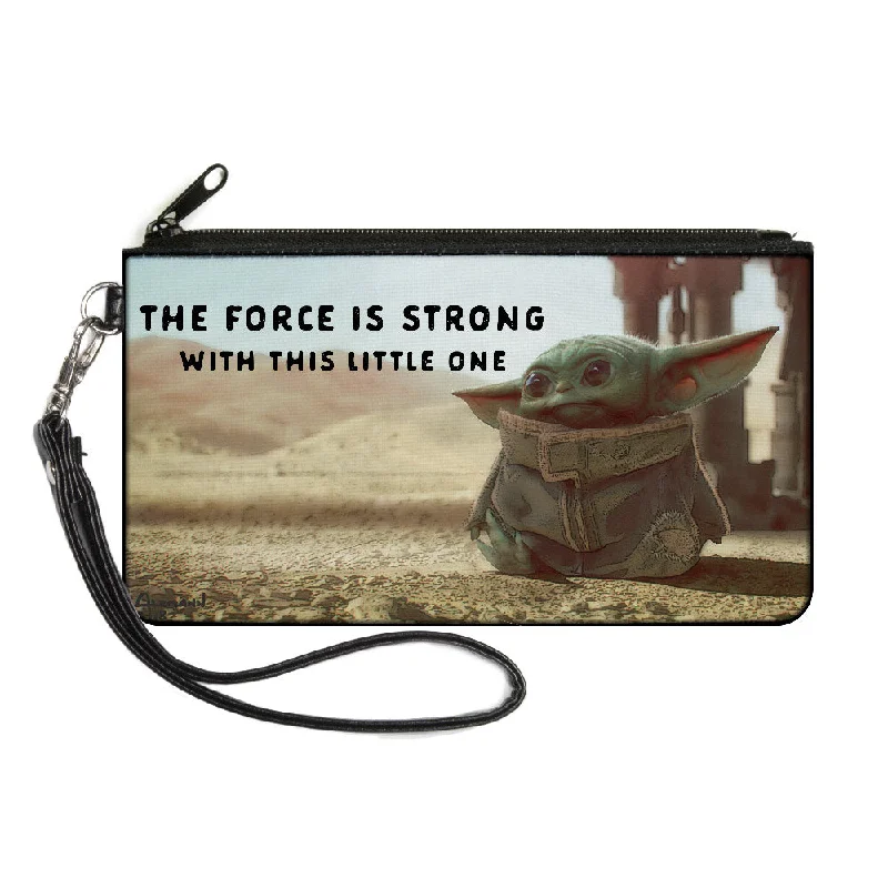 Canvas Zipper Wallet - LARGE - Star Wars The Child Full Body Pose THE FORCE IS STRONG WITH THIS LITTLE ONE Vivid