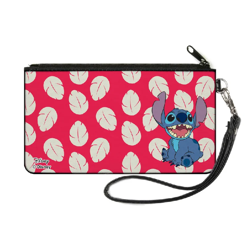 Canvas Zipper Wallet - SMALL - Lilo & Stitch Stitch Smiling Pose Lilo Dress Leaves Red Ivory