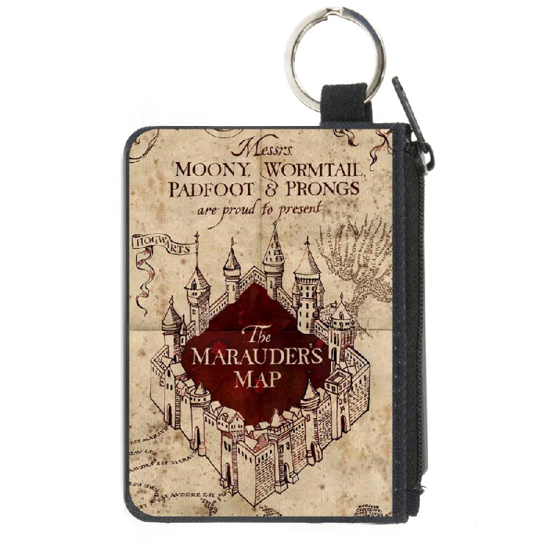 Canvas Zipper Wallet - MINI X-SMALL - Hogwarts School THE MARAUDER'S MAP Tan Reds