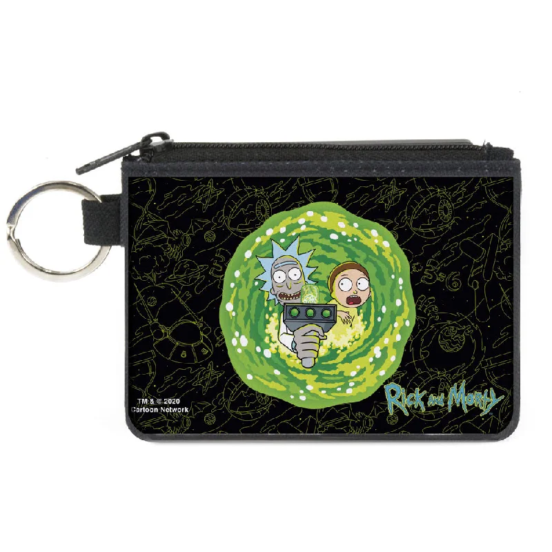 Canvas Zipper Wallet - MINI X-SMALL - RICK AND MORTY Portal Gun Pose Elements Collage Black Yellows