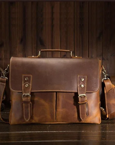 Vintage Brown Leather Mens Briefcase 13inch Laptop Bag Business Bag Handbag For Men