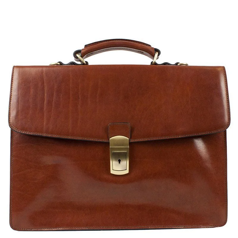 Full Grain Italian Leather Single Compartment Briefcase - Arthur