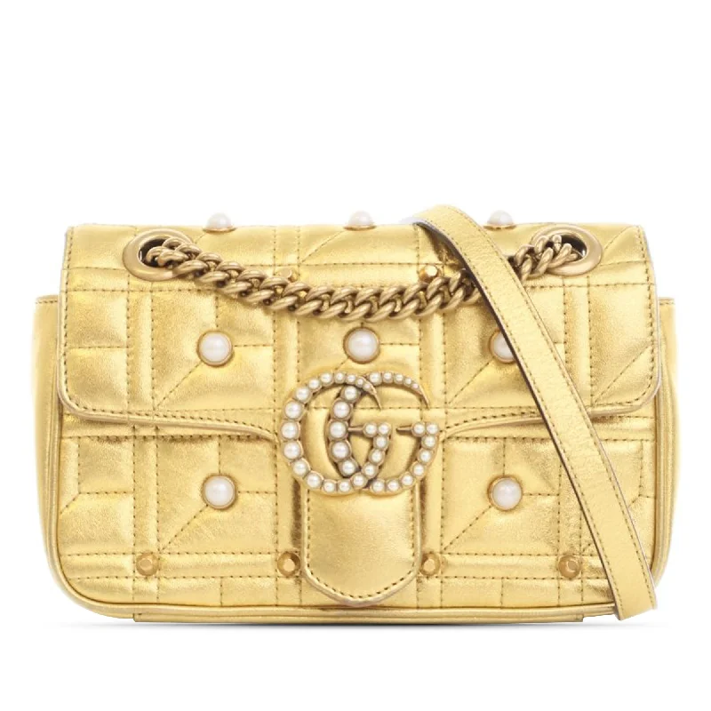 Gold Gucci Mini GG Marmont Pearly Matelasse Crossbody