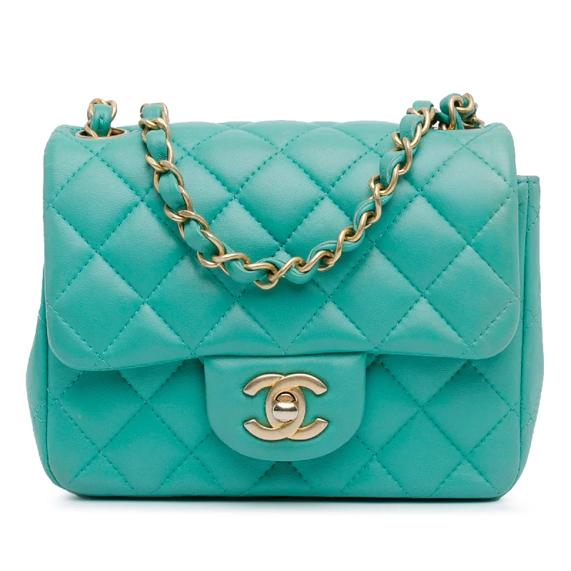 Green Chanel Mini Classic Square Lambskin Single Flap Bag