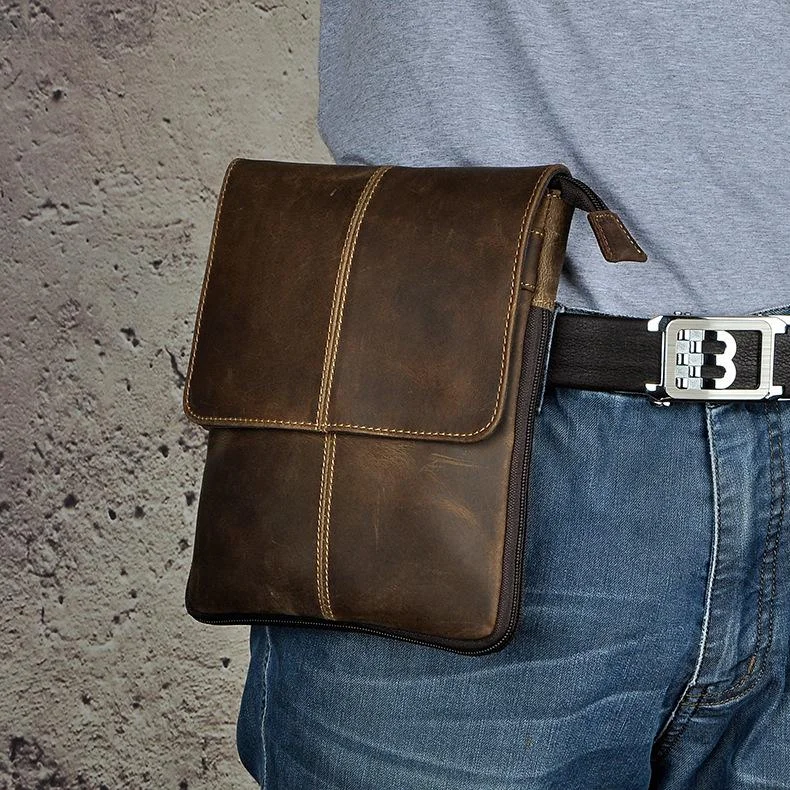 Leather Belt Pouch Mens Waist Bag Shoulder Bag for Men