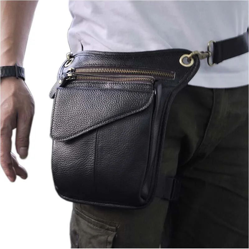 Leather Drop Leg Bag Belt Pouch Mens Waist Bag Shoulder Bag for Men