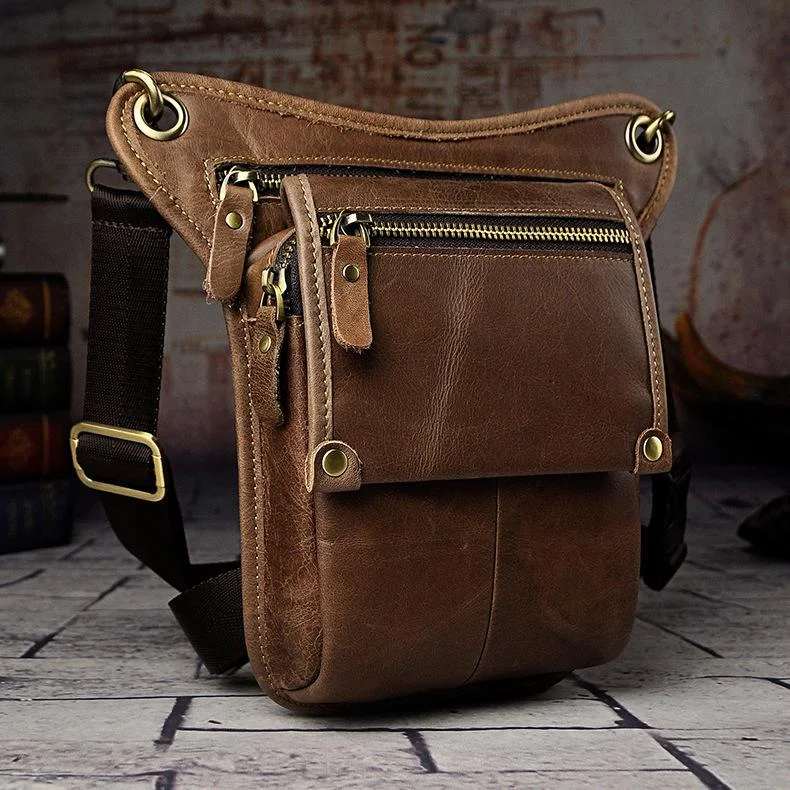 Leather Drop Leg Bag Belt Pouch Mens Waist Bag Shoulder Bag for Men