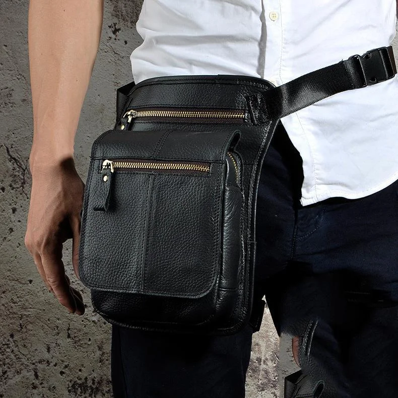 Leather Drop Leg Bag Belt Pouch Mens Waist Bag Shoulder Bag for Men