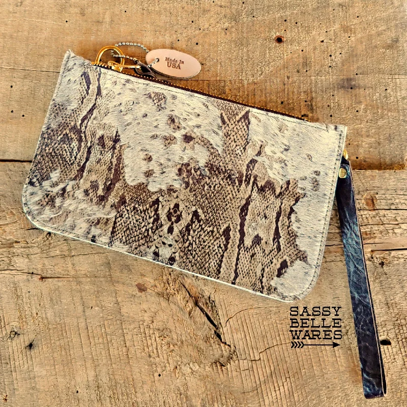 Leather Wristlet - Snakeskin Patterned Cowhide