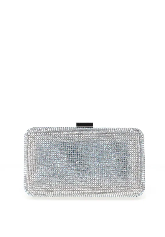 Menbur Corvus Iridescent Diamante Encrusted Mini Clutch Bag, Silver