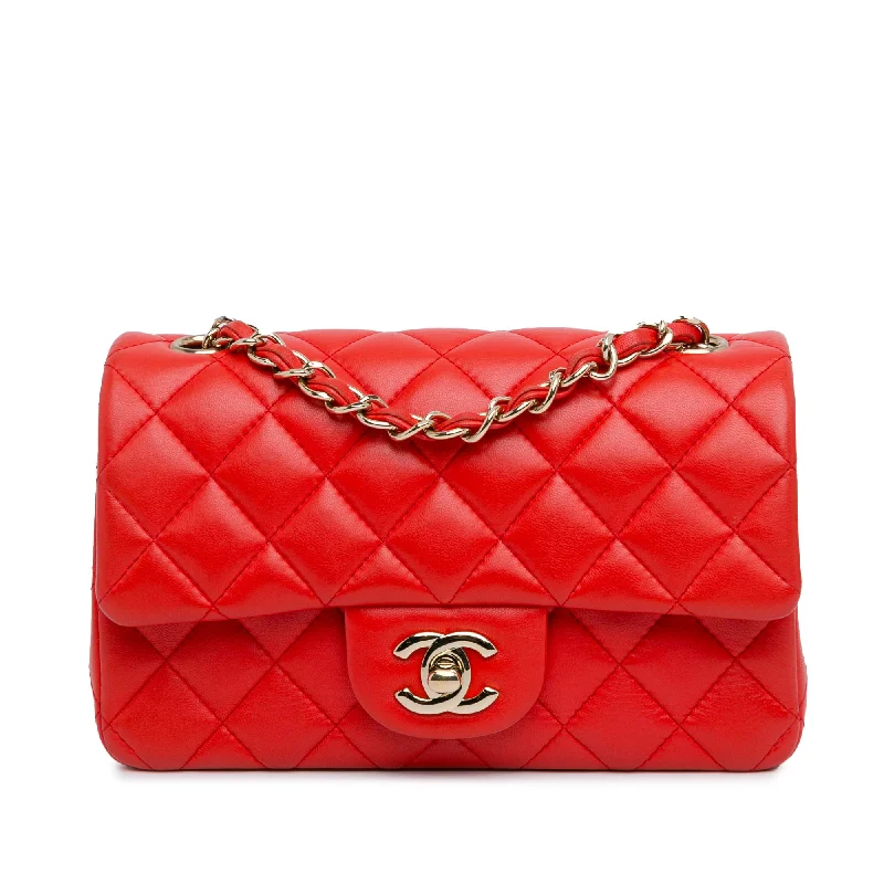 Orange Chanel Mini Rectangular Classic Lambskin Single Flap Crossbody Bag