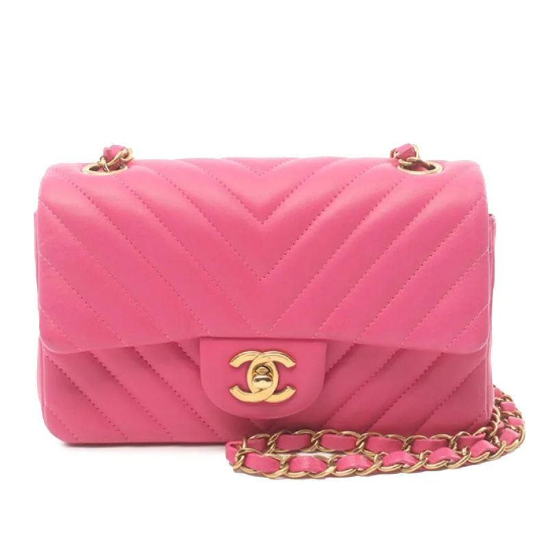 Pink Chanel Mini Rectangular Classic Chevron Lambskin Single Flap Crossbody Bag