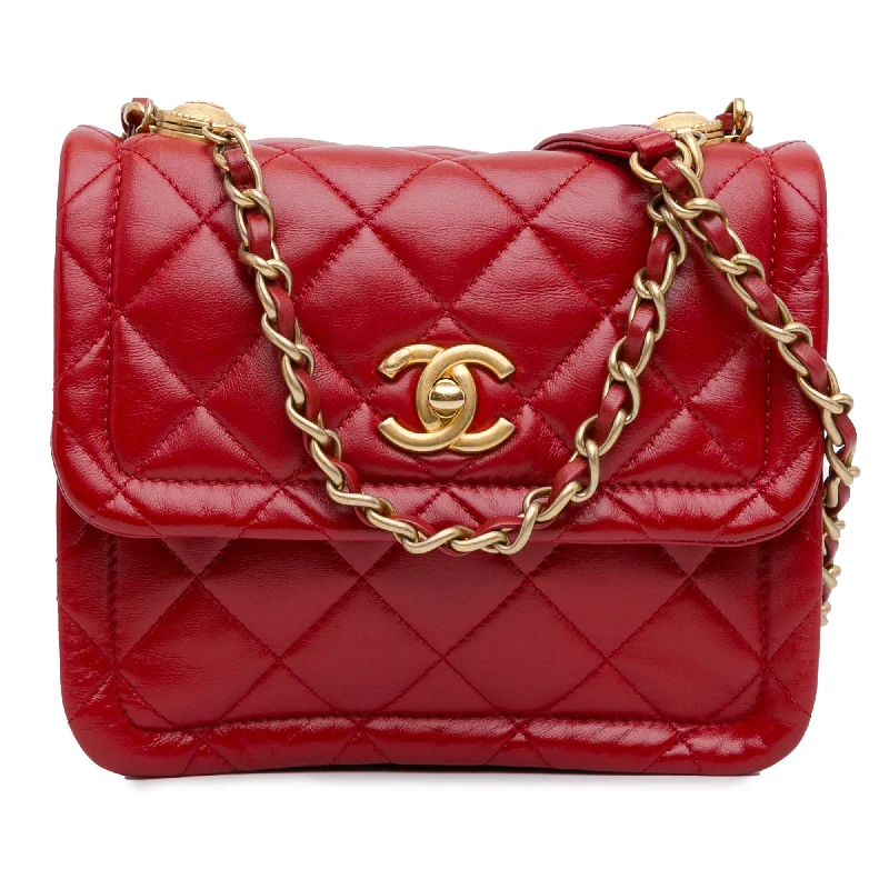 Red Chanel Mini Quilted Lambskin Soft Square Flap Satchel