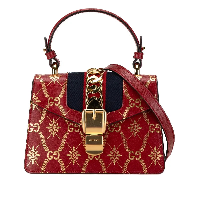 Red Gucci Mini Printed Calfskin Sylvie Satchel