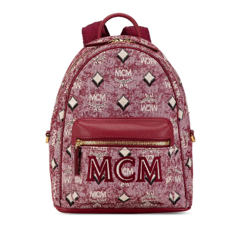 Red MCM Mini Canvas Visetos Stark Backpack