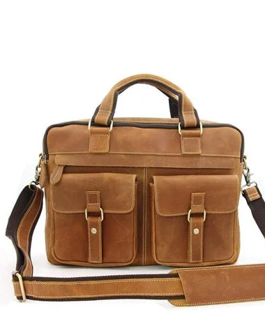 Vintage Brown Leather Men's 15'' Laptop Briefcase Professional Briefcase Handbag For Men