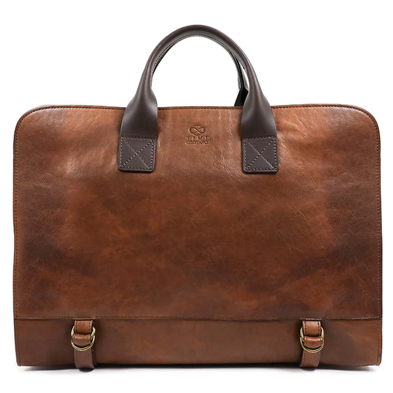 Full Grain Italian Leather Briefcase - Wide Sargasso Sea